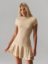 TRNVIE Solid Color Low Waist Asymmetric Hem Dress